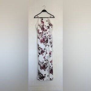Sweet Storm White Floral Backless Maxi Dress with Mauve Roses